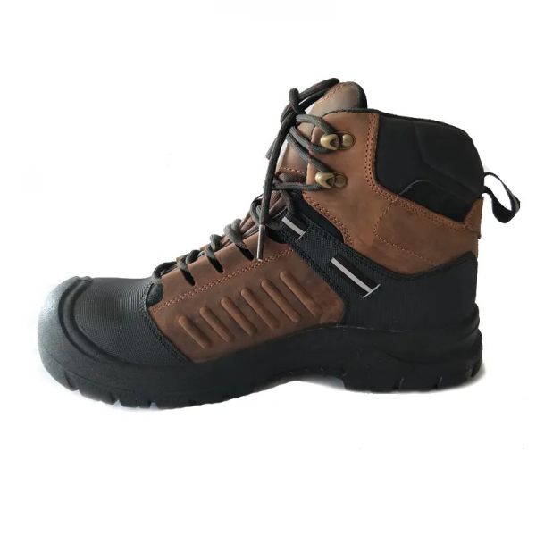 PU Industrial Safety Shoes Brown Leather Steel Toe Boots For Autumn