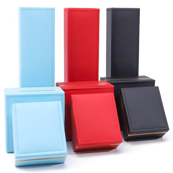 Custom PU Leather LED Jewelry Box Gold Trim Jewelry Holder Case For Earrings Rings