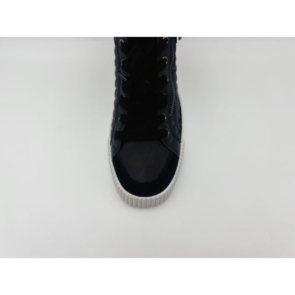 Genuine Leather Athletic Sports Shoes High Top Ladies Black With Ykk Metal Zipper