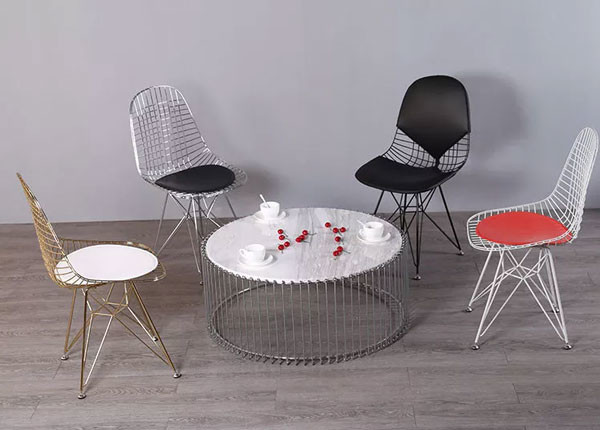 Cadre extérieur d'intérieur en métal de meubles dinant les chaises en cuir de fil d'or d'unité centrale de chaise