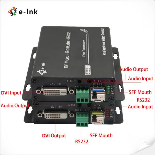 DVI + 1Ch 二方向ステレオオーディオ + 1Ch RS232 オーバー ファイバー オプティック エクステンダー