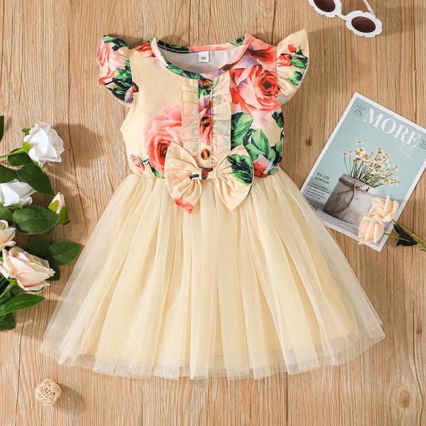 Roupa do vestido das crianças impressas bebê de Mesh Dress Summer Sweet Girls