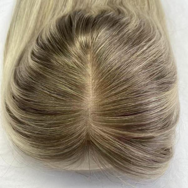 Wholesale T- Ashblonde Silk Base Closure Topper Virgin Human Hair Toupee Replacement System for Women Cheaper Price Hairpiece