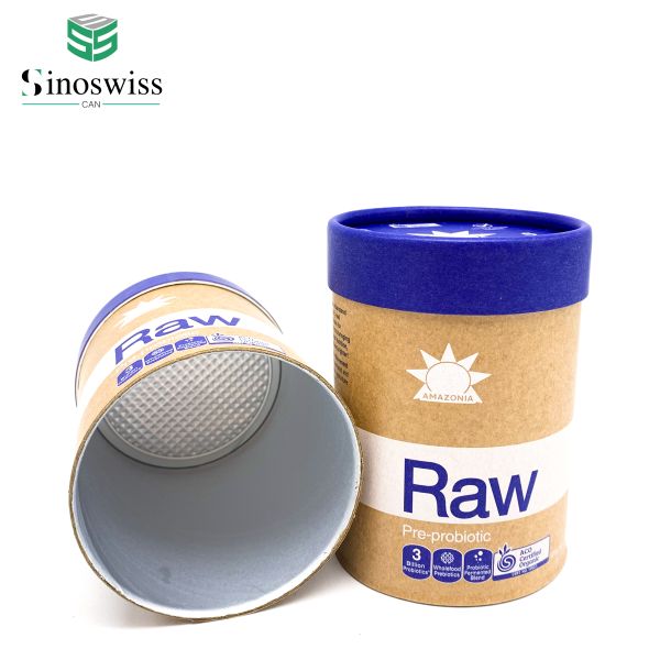 Custom Airtight Paper Cans Packaging With Paper Hat Cover For Protein Supplements