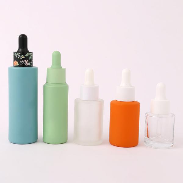 1oz Cylinder Flat Shoulder Frosted Dropper Essential Oil Bottle for Other Cosmetic within Glass Material