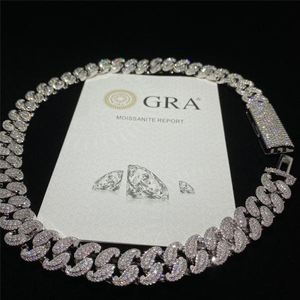 Homens Sterling Silver Jewelry Necklace de Miami da corrente de Hip Hop Moissanite Cuban Link
