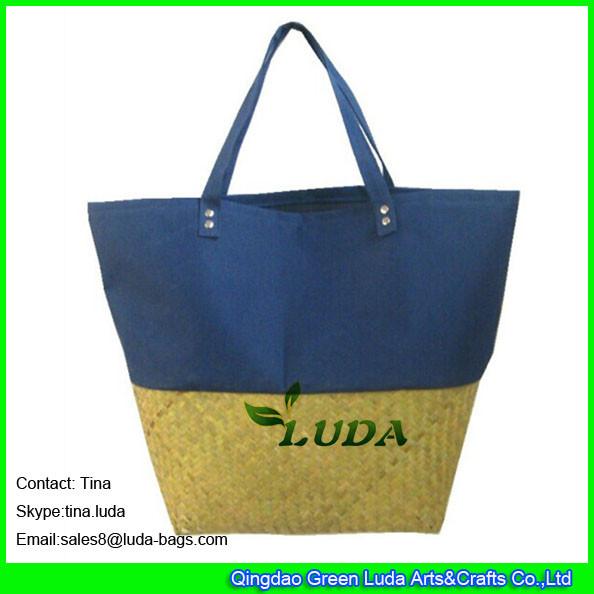 LUDA fabric pieced straw beach bag sea grass straw fashion handbags