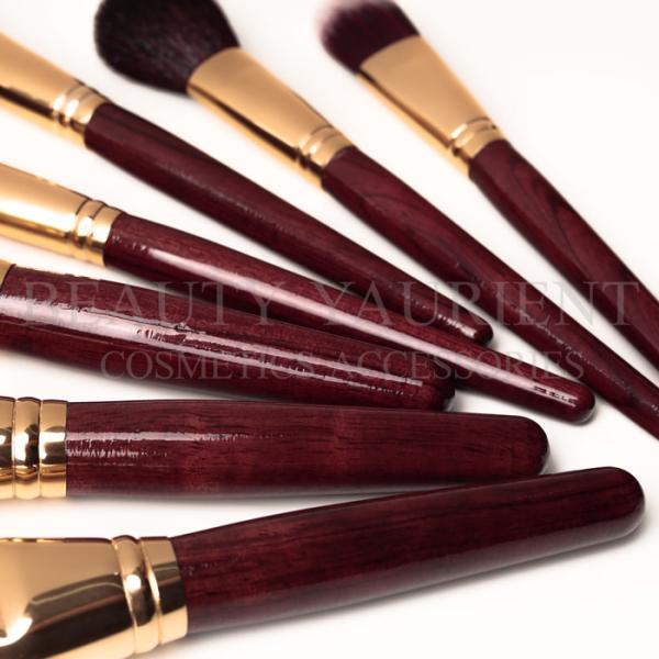 Customizable Logo 7pcs Face Makeup Brush Set Red Wine Wooden Vegan Natural Hair