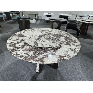 Luxury Round Marble Dining Table in Snowy Mountain Blue Marble with White and Black Veins for High-End Spaces