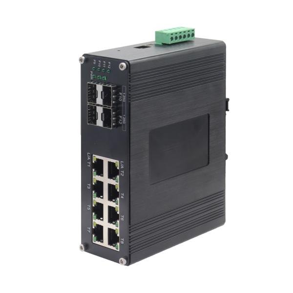 Industrial Managed Switch with 8x Gigabit RJ45 and 4x SFP Fiber Ports