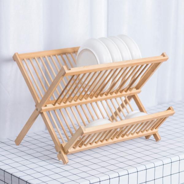 Bamboo plate Holder for Dish Rack- plate and bowl  Drying rack - Bamboo Dish Drying Racks