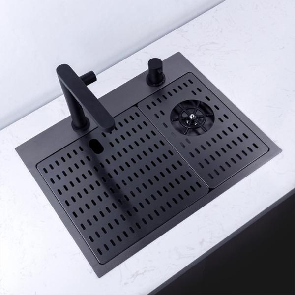 Black PCD Cup Rinser Sink Stainless Steel Handmade 16 Gauge Single Bowl 50x40