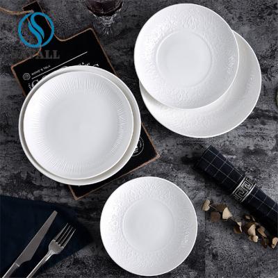 Round Solid Bright White Shabby Chic Savall Porcelain Plates Dishwasher Safe
