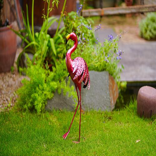 Estátua animal do flamingo do metal da decoração cor-de-rosa exterior da jarda do flamingo do metal