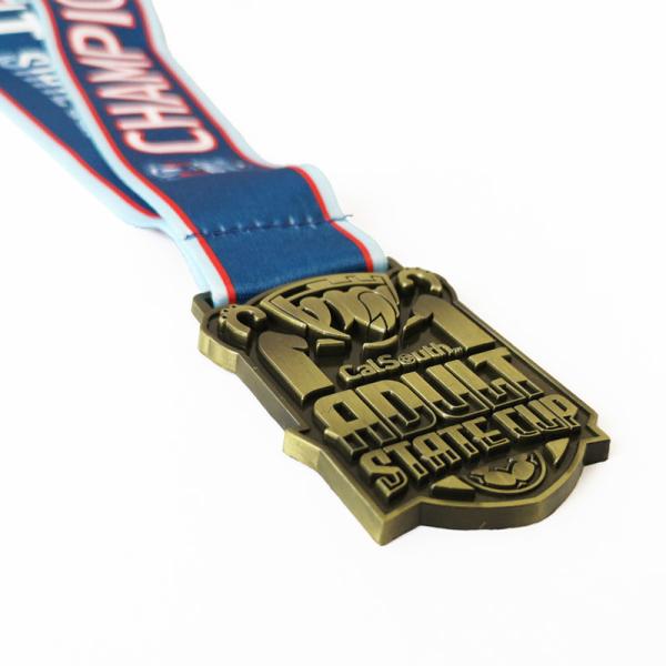 State Cup Champion Medal Die Casting Antique Medal With Sublimation Ribbon
