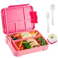 Boîte à repas en plastique Bento sans danger pour les enfants et les adultes avec 5 compartiments et couverts