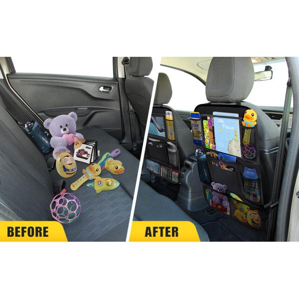 Car Backseat Organizer With Table Holder, Storage Pockets Seat Back Protectors Kick Mats For Kids Toddlers