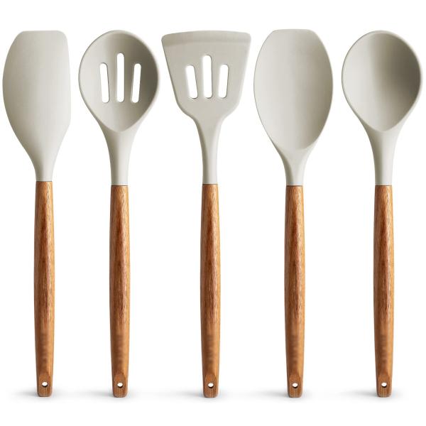 High Temperature Cooking Utensil Set for Kitchen 5 Piece Non-Stick Silicone Spatula Spoon