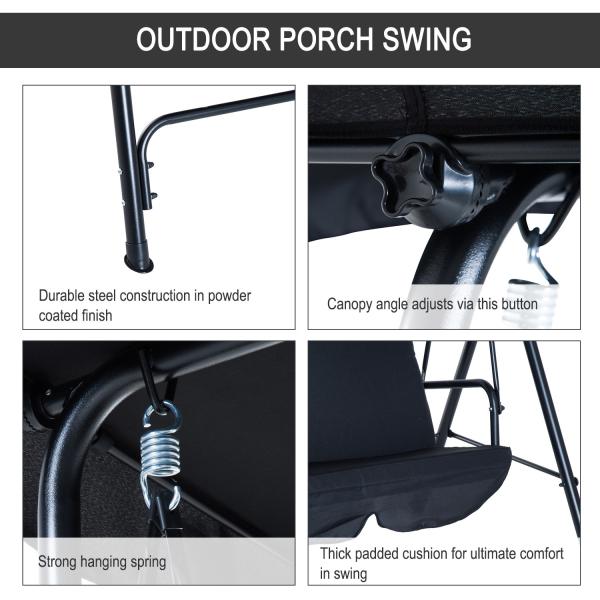 Polyester Cushion AJUNION 3-seater Garden Hanging Swing Chair with Metal and Canopy
