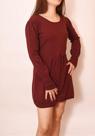 Autumn Winter Sweeter Ladies Dress Clothing Red Wine 100% Acrylic Bubble Skirt Dress