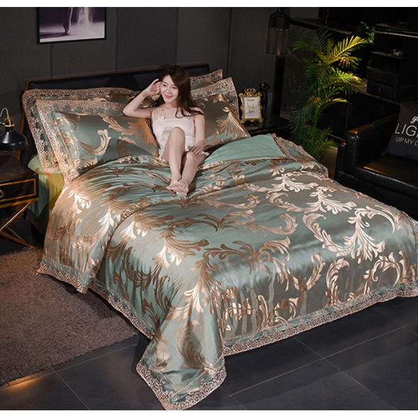 Un lit de lit de luxe en satin de style européen avec un design Jacquard exquis.