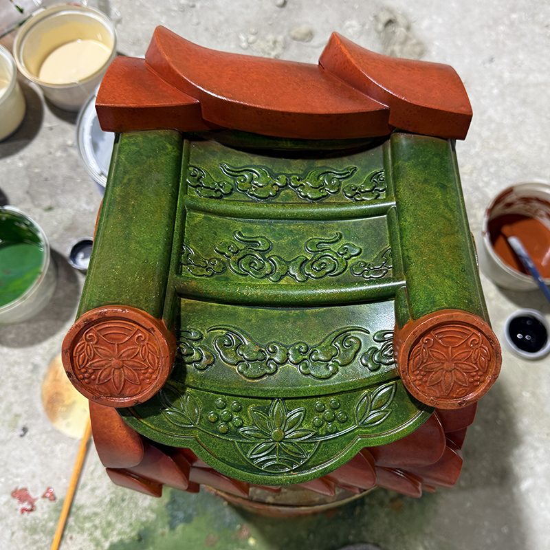 Antique Chinese Glazed Tile Component 3D Printing Statues Traditional Ancient Building Eaves Sculpture
