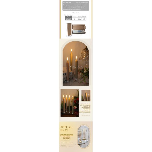 Morandi Color Flameless Taper Candles OEM Electric Wax Candles Remote Control