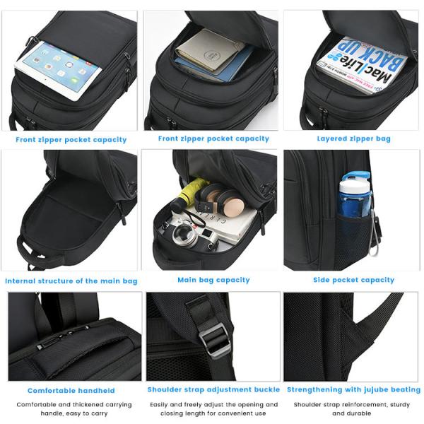 Black Custom Logo Unisex Ergonomics Anti Theft Smart Nylon Laptop Backpacks with USB