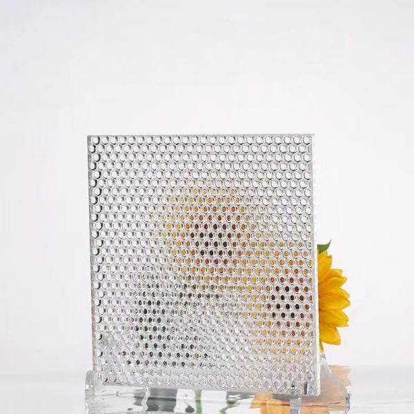 Antique Grid Patterned Tempered Embossed Decorative Glass Interior Wall Partition Panel