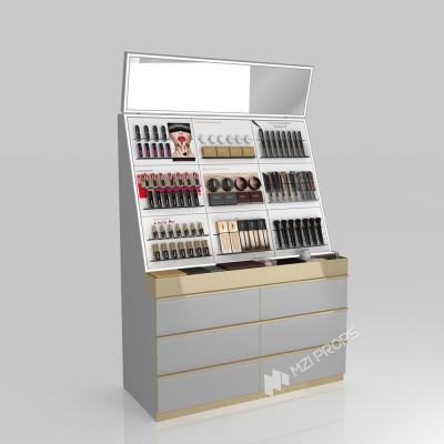 GDR04-CZ-B01 Makeup Display Rack With Reflective Surface And Luxury Branding Integration For Airport Duty-Free Zones