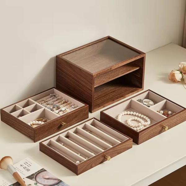 Wooden jewelry box storage box Small exquisite high-grade necklace earrings ring portable jewelry box