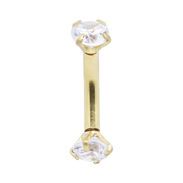 Double Zircon Gems Men'S Eyebrow Piercing Jewelry Gold 16G 6mm