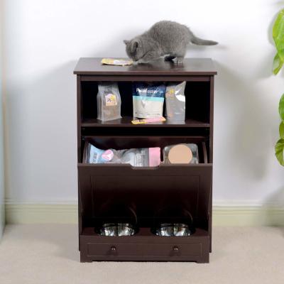 P2 Grade MDF Wood Pet Feeding Station With Storage Modern Pet Furniture
