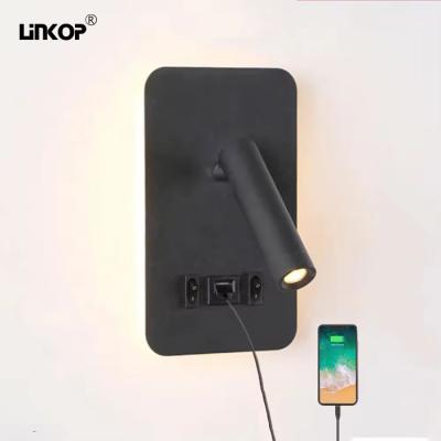 Dual Switch Usb LED Wall Lamp Hotel Bedside Embedded Black 3w 110-240v 3000k