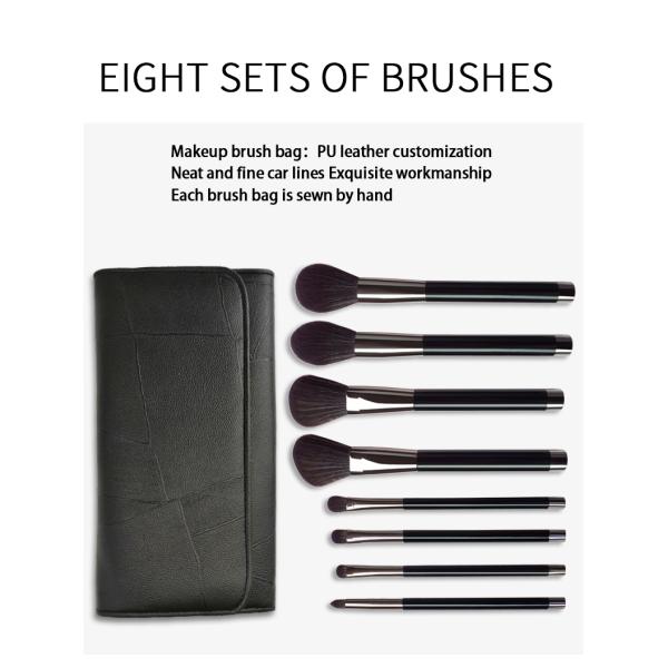 Vegan Face Eye Beauty Makeup Brush Set 8pcs Shiny Black Plastic Handle