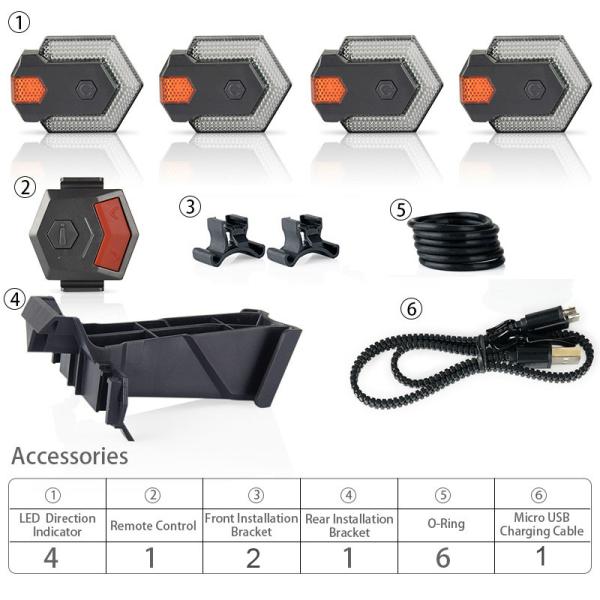 Wireless Remote Control LED Direction Indicator Cycling Warning Light for Commuters