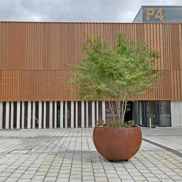 Geometric Spheres Weathered Corten Steel Tree Planters Globe For Streetscape