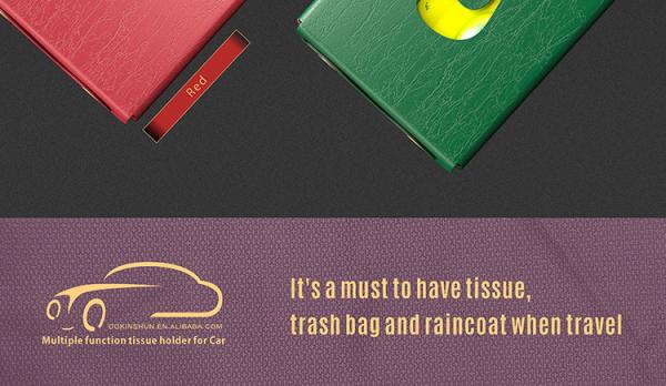 Sun visor tissue holder PU leather tissue holder for napkin  storage bag with tissue paper rain coat trash bag