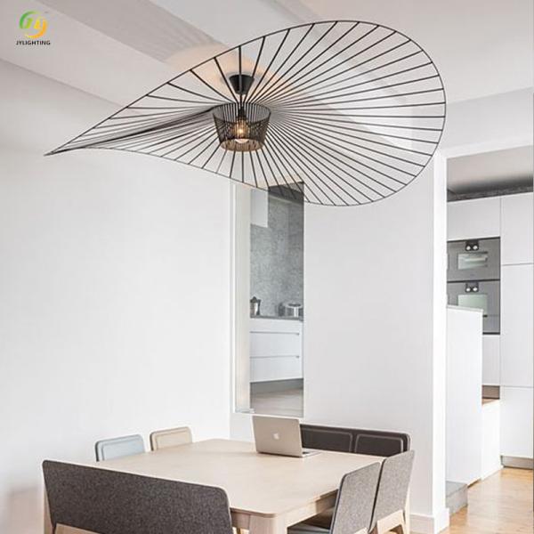 JYLIGHTING Lámpara colgante de sombrero de paja francés, rama de tela, diseño nórdico minimalista, sala de estar, comedor, dormitorio, sombrero, lámpara colgante moderna