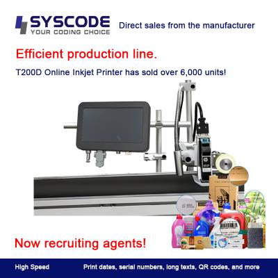 Une imprimante TIJ industrielle Syscode T200 à haute résolution 600 dpi pour l'alimentation, la pharmacie et l'électronique.
