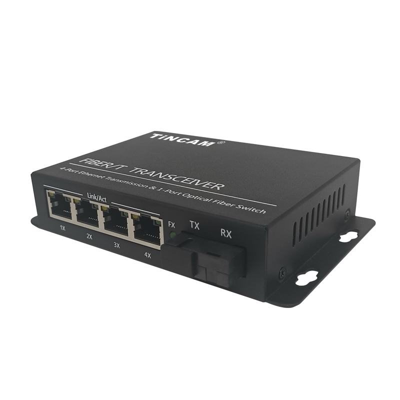 TiNCAM Factory 10/100Mbps 1 Fiber 4 PoE Port Fiber Media Converter IEEE 802.3af/at 20km Single Mode Single Fiber 1310nm SC 65W Power Adapter TBC-PSF4314E-S20A