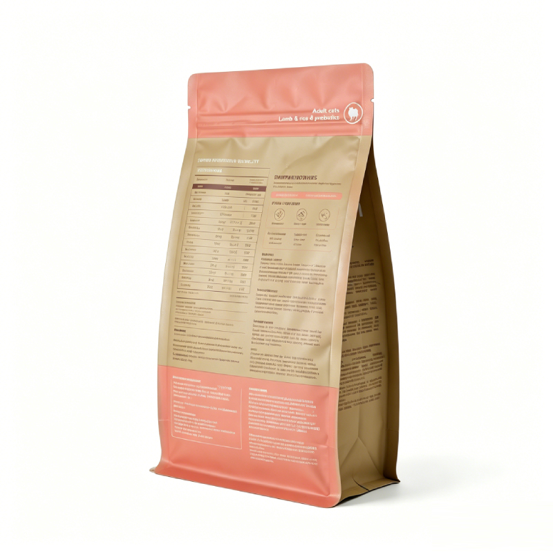 OEM ODM High Barrier Aluminum Foil Pet Food Pouch | Custom Printed Eight Side Seal Bag For Lamb & Rice Formula Adult Cat Dry Kibble Private Label