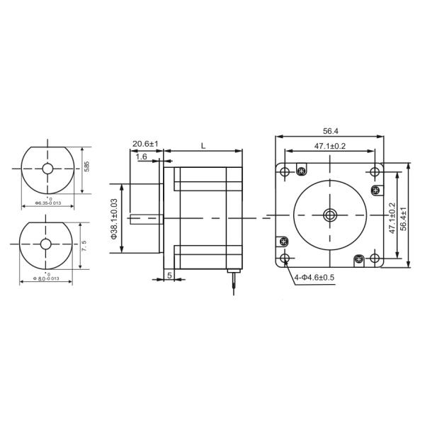 4wires NEMA23 stepping motor 1.3N.m(186oz-in) motor length 56mm shaft diameter 6.35/8.0mm 3.0A