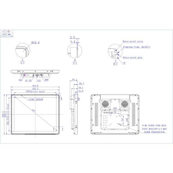 Flat Bezel 19 Inch Open Frame Touch Monitor , Touch Screen LCD Display 1280×1024 OEM