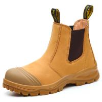 Bottes de sécurité en cuir de blé OEM avec embout en acier et semelle en PU, chaussures de sécurité en Kevlar, chaussures de travail, bottes de travail de sécurité
