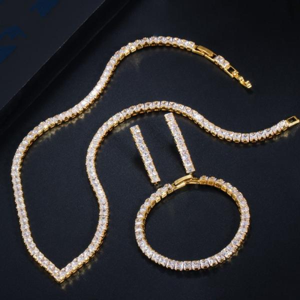 White Gold Color Luxury Bridal CZ Crystal Necklace and Earring Sets Big Wedding Jewelry Sets For Brides