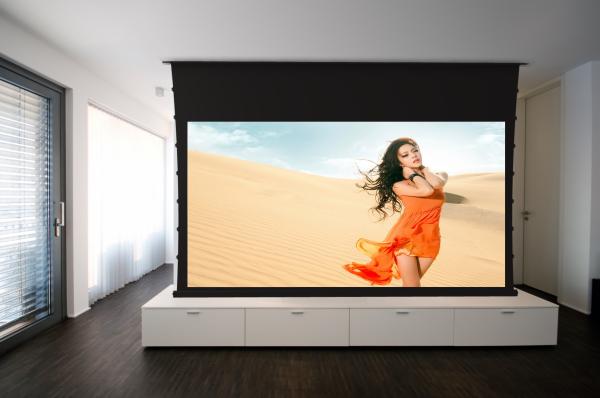 Custom 16/9  Tab Tensioned Motorized Screen with HD Flexible White for Luxury Cinema
