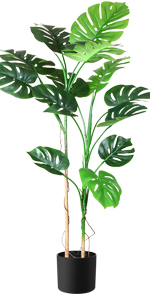 Artificial Bird of Paradise Plants 6 Ft Fake Tropical Palm Tree with Trunks in Pot and Woven Seagrass Belly Basket