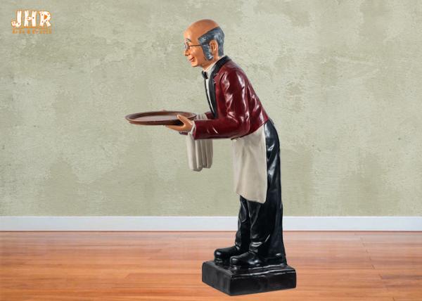 Estátua gorda 90cm da escultura de Butler da resina da decoração da cozinha do cozinheiro chefe da estátua poli vermelha de Butler