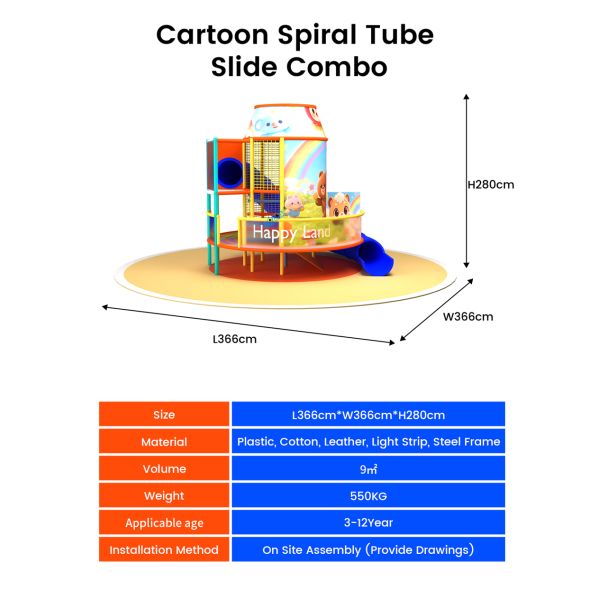 Cartoon Spiral Tube Slide | Custom Indoor Playground Equipment